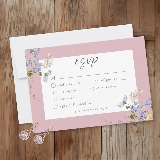 Pink Wildflower Garden Elegant Wedding RSVP Card (Creator Uploaded)
