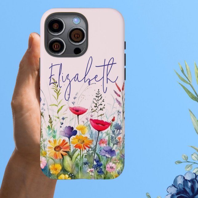 Pink Wildflower Garden Feminine Script First Name Case-Mate iPhone Case (Creator Uploaded)