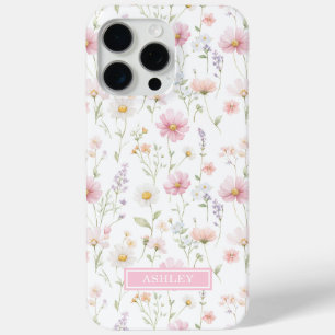 Pink Wildflower Garden Monogrammed iPhone 15 Pro Max Case