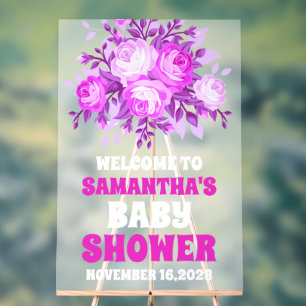 Pink Wildflower Girl Baby Shower Welcome Frosted Acrylic Sign