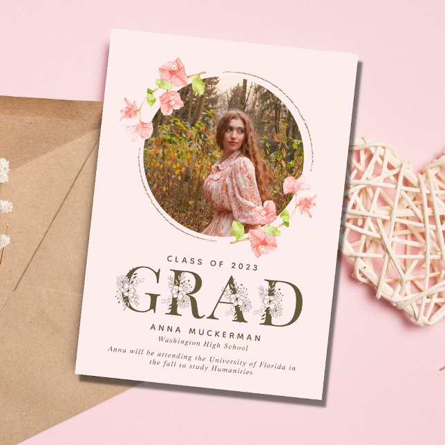 Pink Wildflower Girl High School Graduation Announcement (Creator Uploaded)