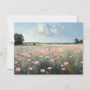 Pink Wildflower Landscape Impressionist Painting Postcard