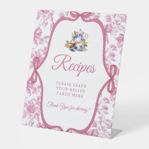 Pink Wildflower  Leave your Recipes Bridal shower Pedestal Sign