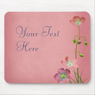 Pink Wildflower on Burgundy Mouse Mat