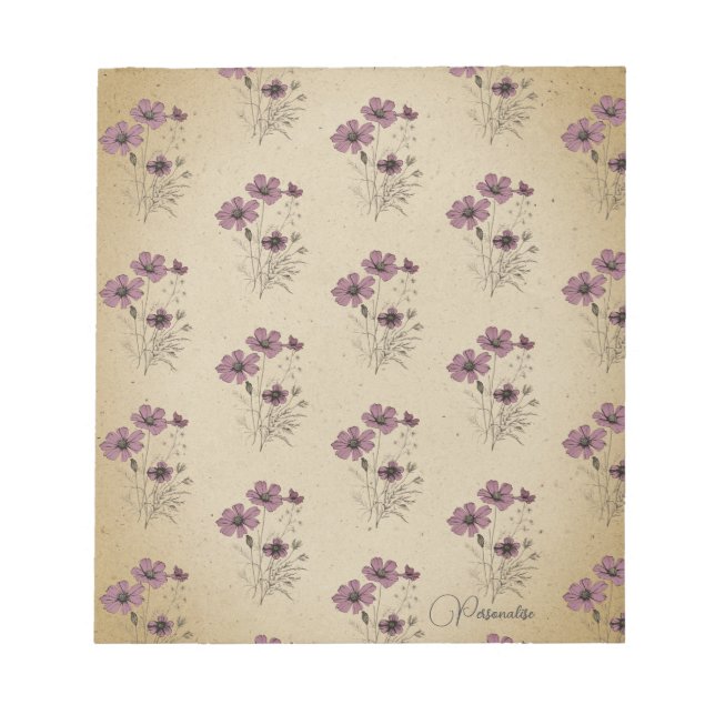 Pink Wildflower Pattern Vintage Old Paper Personal Notepad (Front)