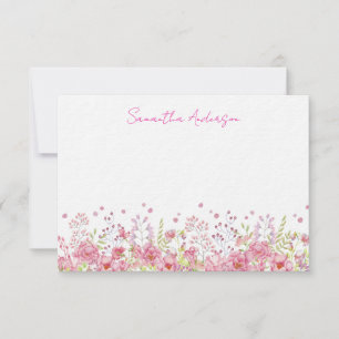 Pink Wildflower Personalised Flat Note Card