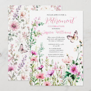 Pink Wildflower Retirement Celebration Invitation
