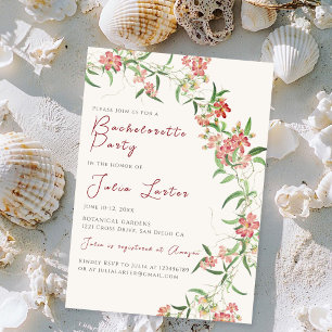 Pink Wildflower Rose Spring Bachelorette Party Invitation