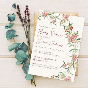 Pink Wildflower Rose Spring Garland Baby Shower Invitation
