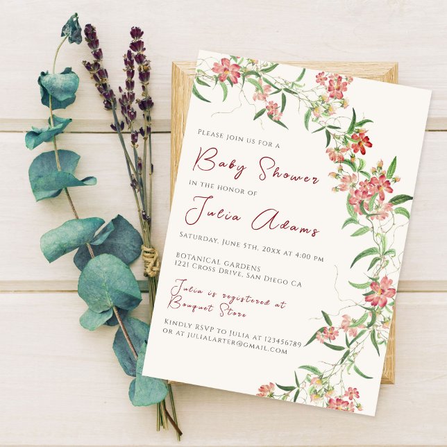 Pink Wildflower Rose Spring Garland Baby Shower Invitation (Creator Uploaded)