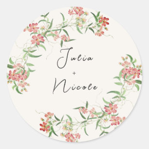 Pink Wildflower Rose Spring Garland Wedding Classic Round Sticker