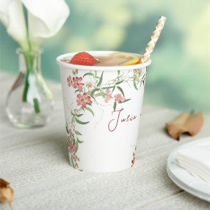 Pink Wildflower Rose Spring Garland Wedding Paper Cups