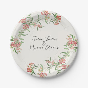 Pink Wildflower Rose Spring Garland Wedding Paper Plate
