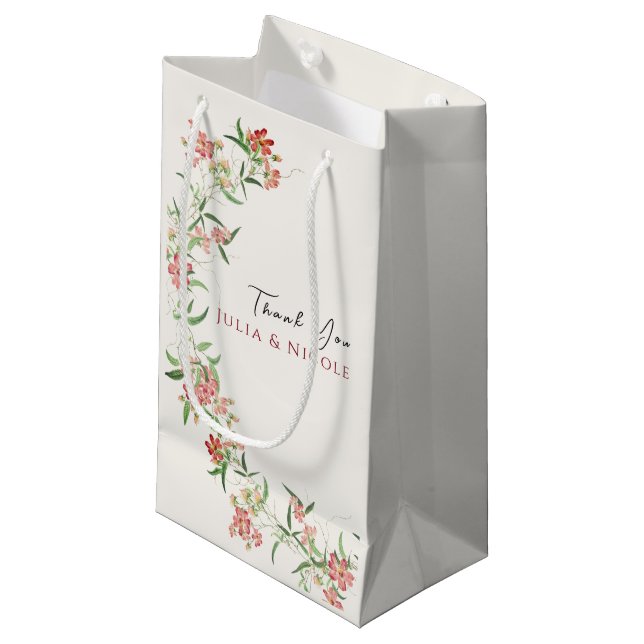 Pink Wildflower Rose Spring Garland Wedding Small Gift Bag (Front Angled)