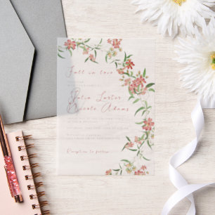 Pink Wildflower Rose Spring Garland Wedding Vellum Invitations