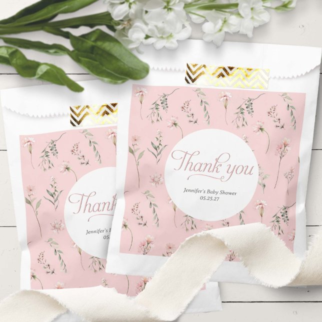Pink WIldflower Sage Green Greenery Pattern Favour Bags (Creator Uploaded)
