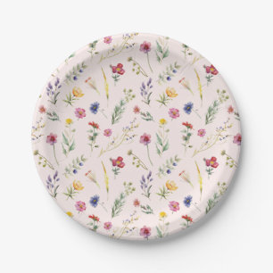 Pink Wildflower Spring Floral Paper Plate