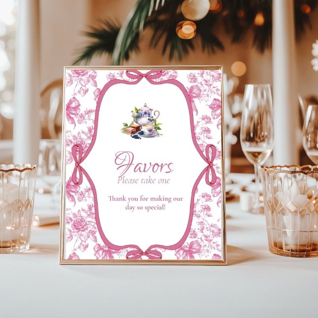 Pink Wildflower Tea bridal shower Favours Sign (Creator Uploaded)