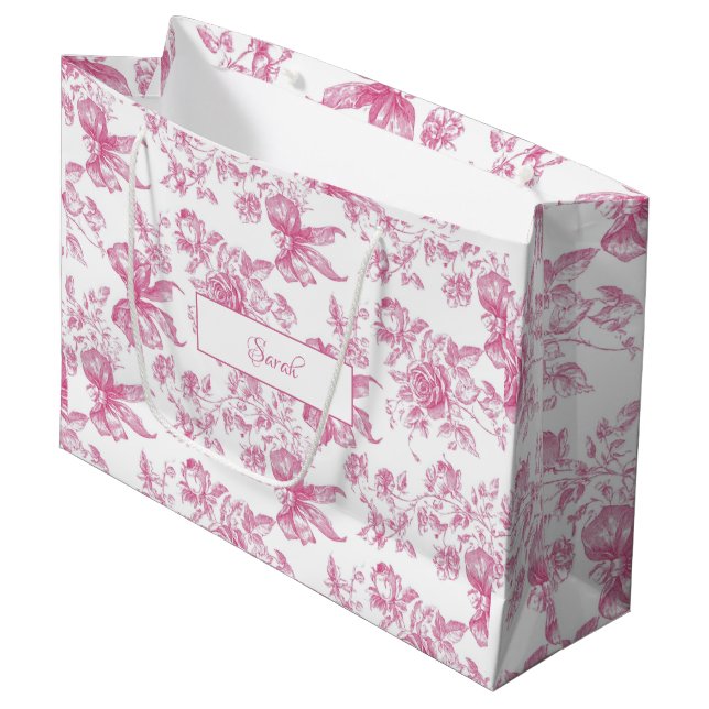 Pink Wildflower Tea Bridal Shower Large Gift Bag (Front Angled)