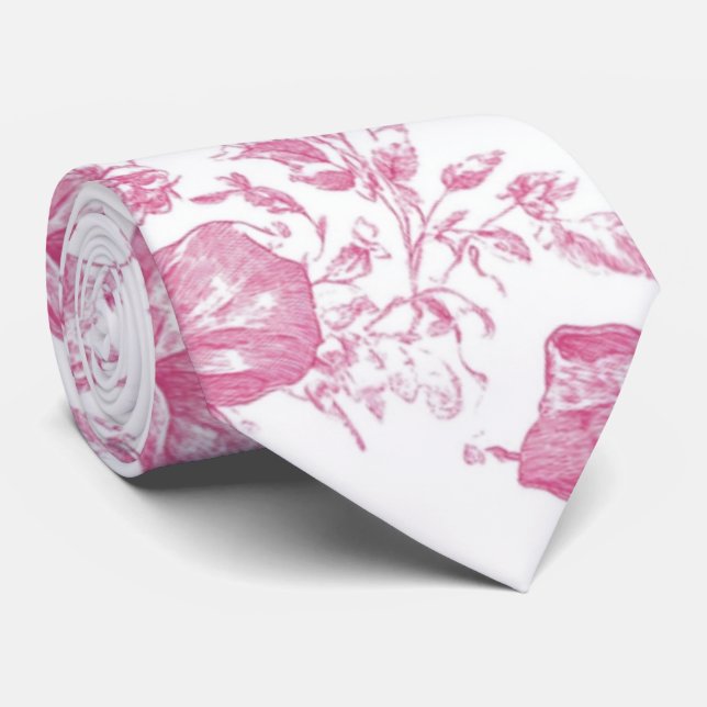 Pink Wildflower Tea Bridal Shower Tie (Rolled)