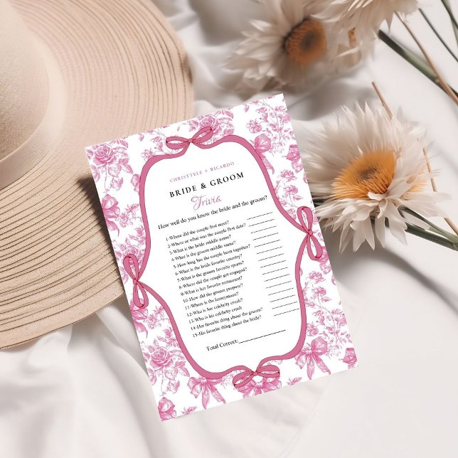 Pink Wildflower Tea bride & Groom Trivia Game Card (Creator Uploaded)