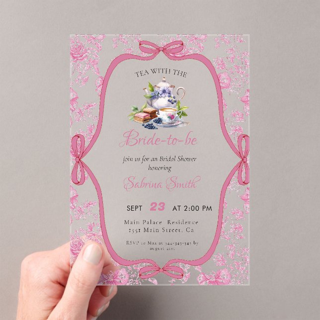 Pink Wildflower Tea Party Bridal Shower Invitation (Insitu (Handheld))