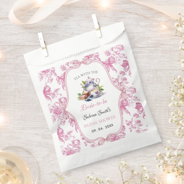 Pink Wildflower Tea Party Bridal Shower party Favour Bags (Clipped)