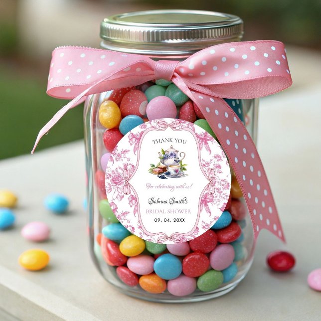 Pink Wildflower Tea Party Bridal Shower Thank You Classic Round Sticker (Creator Uploaded)