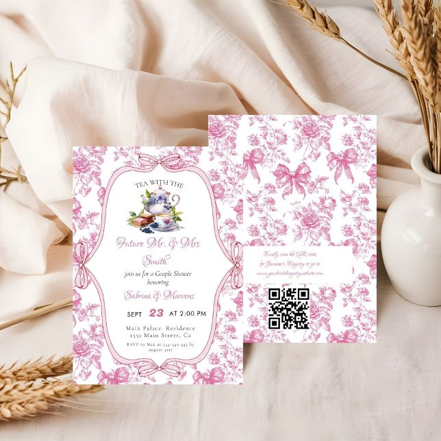 Pink Wildflower Tea Party Couple Shower Invitation (Creator Uploaded)