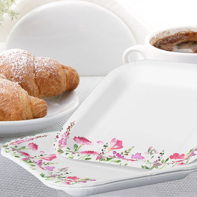 Pink Wildflower Theme Delicate Floral Border Paper Plate (Paper plates from my Pink Wildflower Collection. Message me for co-ordinating items.)