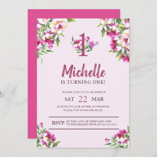 Pink Wildflower Turning One Invitation