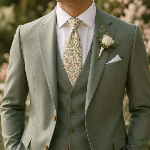 Pink Wildflower Vine Pattern Tie