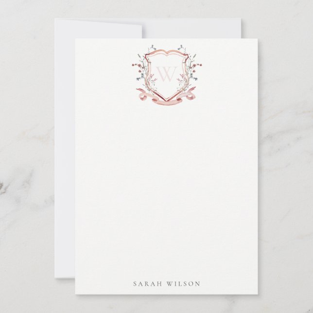 Pink Wildflower Watercolor Crest Bridal Shower Card (Front)
