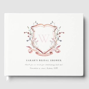 Pink Wildflower Watercolor Crest Bridal Shower Guest Book