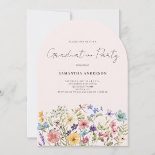 Pink Wildflower Watercolor Graduation Party  Invitation