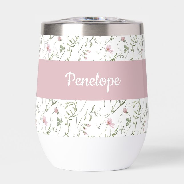 Pink Wildflower Watercolor Monogram Name (Front)