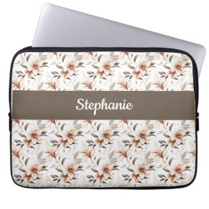 Pink Wildflower Watercolor Monogram Name Large Laptop Sleeve