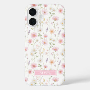 Pink Wildflower Watercolor Monogrammed iPhone 16 Case