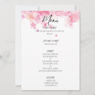 Pink wildflower watercolor rustic wedding menu