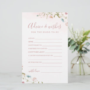 Pink Wildflower wedding advice & wishes card