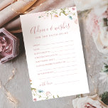 Pink Wildflower wedding advice & wishes card<br><div class="desc">These advice & wishes cards are sweet keepsakes for the bride and couple, features elegant delicate watercolor wildflower and stylish modern script, Pastel palettes of soft blush pink, off white, beige, dusty blue, and botanical greenery, simple and romantic. great for rustic country party, modern boho bridal shower, botanical garden wedding...</div>
