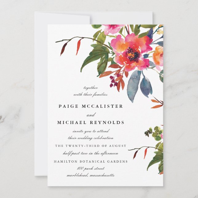 Pink Wildflower Wedding Invitation (Front)