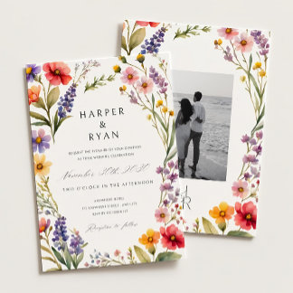 Pink Wildflower Wedding Invitation Suite,Garden We