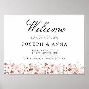 Pink Wildflower Welcome Sign 
