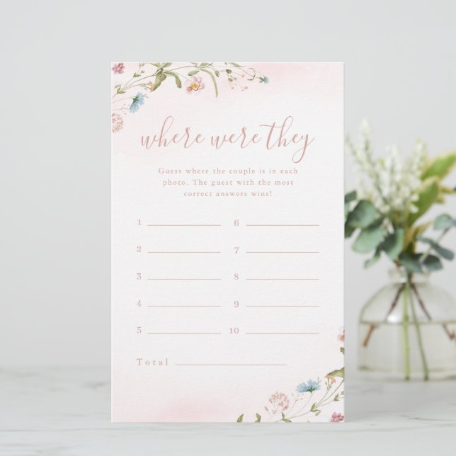 Pink Wildflower where were they bridal shower game (Standing Front)