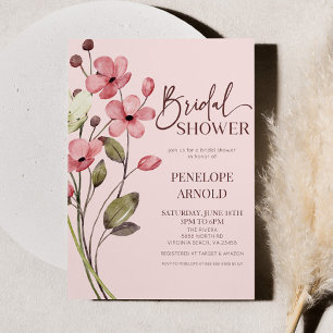 Pink Wildflower Wild Flower Floral Bridal Shower Invitation