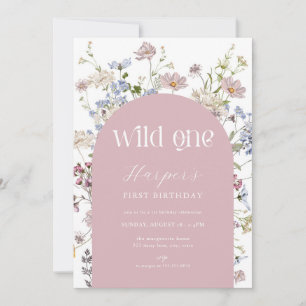 Pink Wildflower Wild One 1st Birthday Invitation