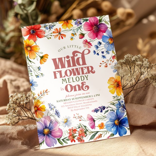 Pink Wildflower Wild One 1st birthday Invitation (Creator Uploaded)