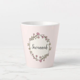 Pink Wildflower Wreath Custom Name Monogram Latte Mug