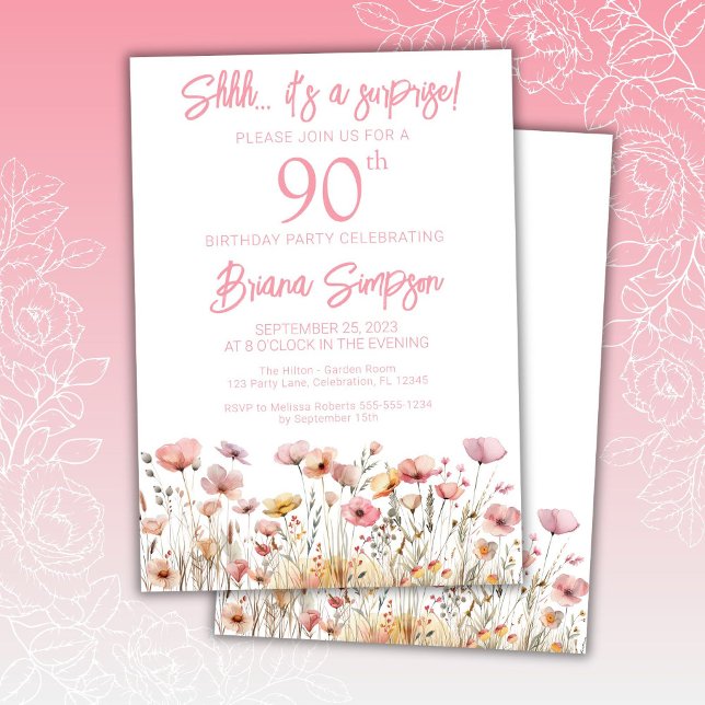 Pink Wildflowers 60th Surprise Birthday Party Invitation (Creator Uploaded)